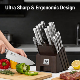 Imarku 8-inch slicing knife ready for thin, uniform meat portions.