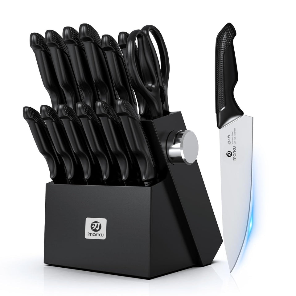 imarku knife set with block and built-in sharpener for quick edge maintenance