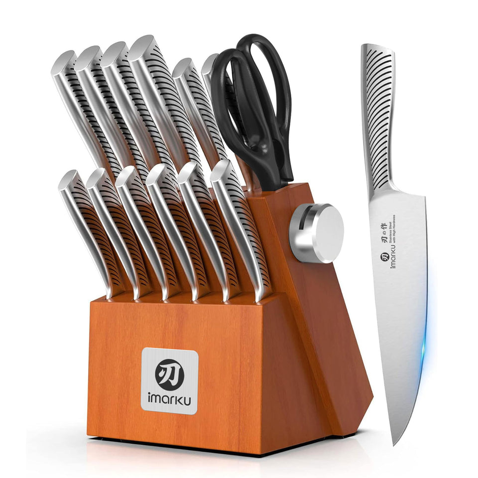 imarku knife-set-block with wood stand for organized kitchen storage