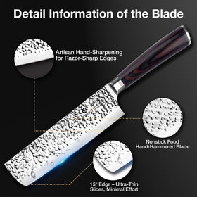 Imarku Nakiri Knife ergonomic pakkawood handle provides secure grip and control.