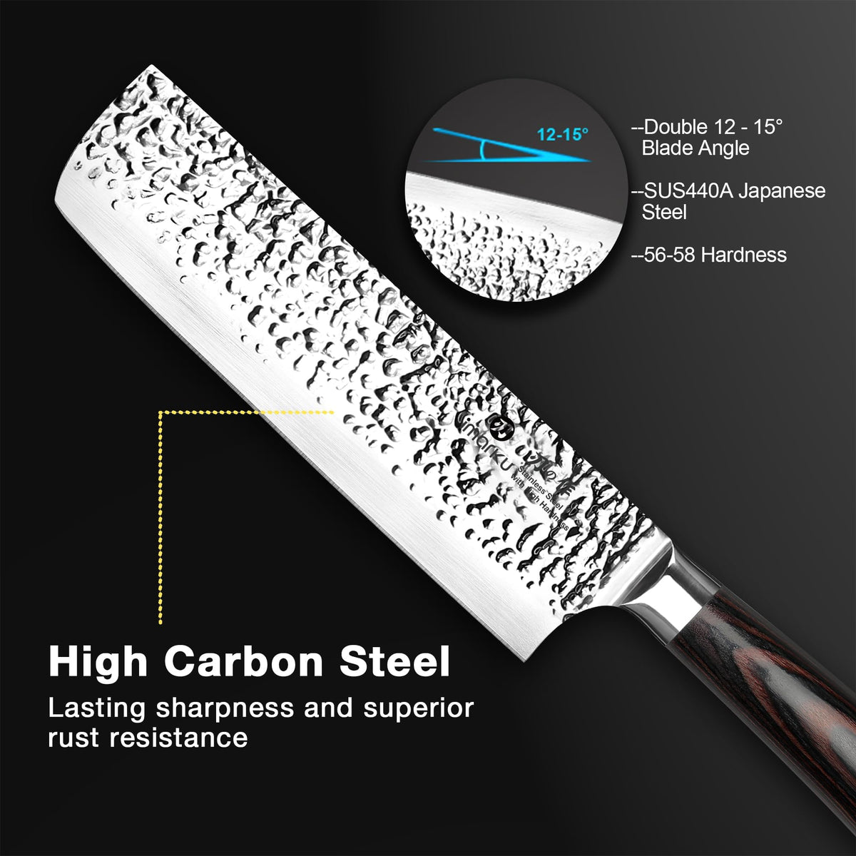 Imarku Nakiri Knife full-tang balance supports steady, confident cuts.