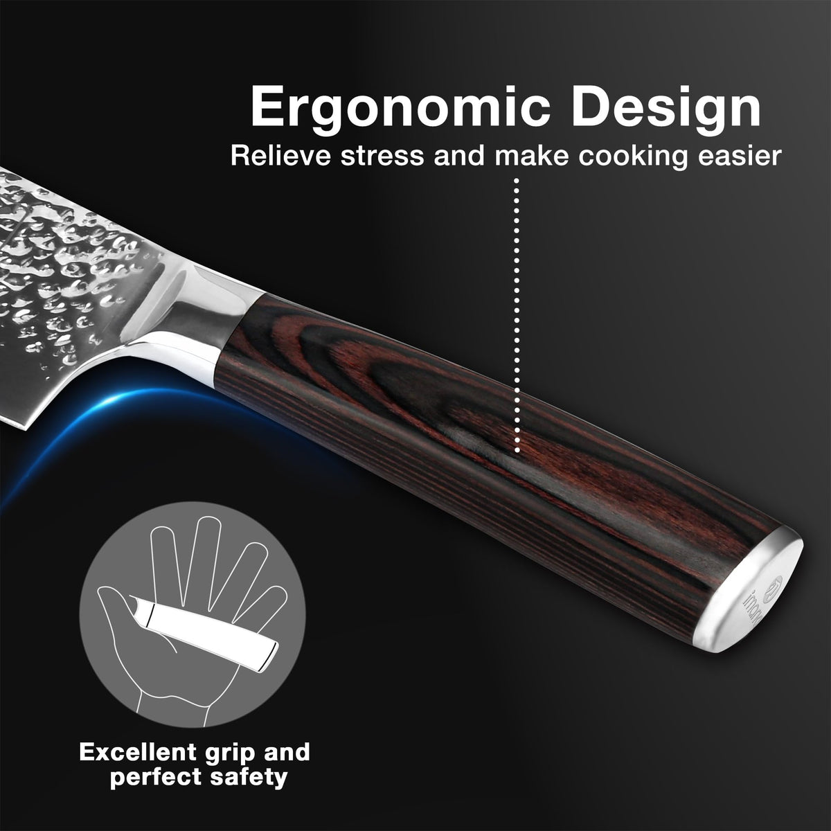Imarku Nakiri Knife high-carbon stainless steel blade resists rust and staining.