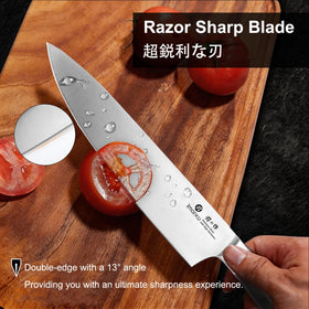 Imarku pakkawood handle close-up showing ergonomic grip and balanced control