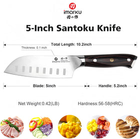 Imarku Santoku 5-inch Pakkawood handle for comfortable, secure grip