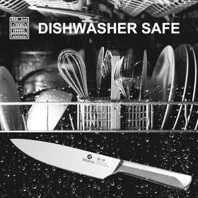 Imarku Santoku knife close-up showing balanced edge and grip.