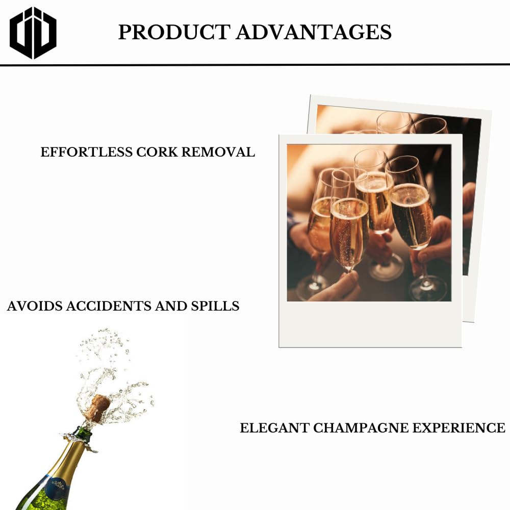 Imbibe & Indulge champagne opener tool showing easy lever action for smooth cork extraction.