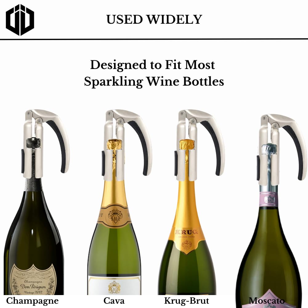Imbibe & Indulge champagne opener tool doubles as wine and beer opener for versatility.