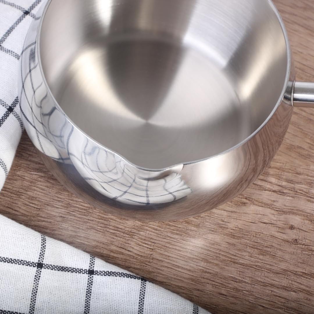 IMEEA Milk and Butter Warmer Pot on stove shows space-saving footprint