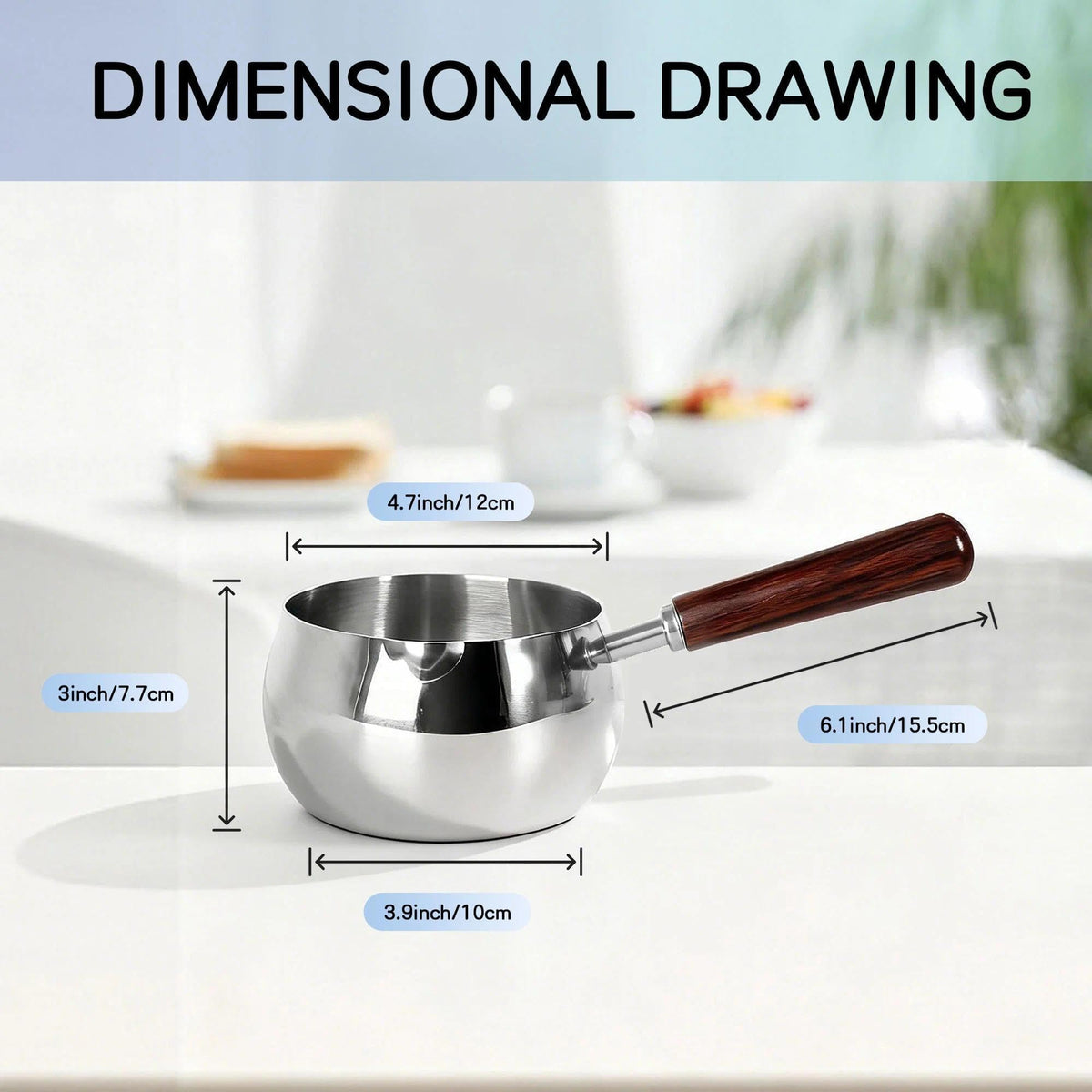 IMEEA Milk and Butter Warmer Pot wooden handle keeps hands cool while cooking