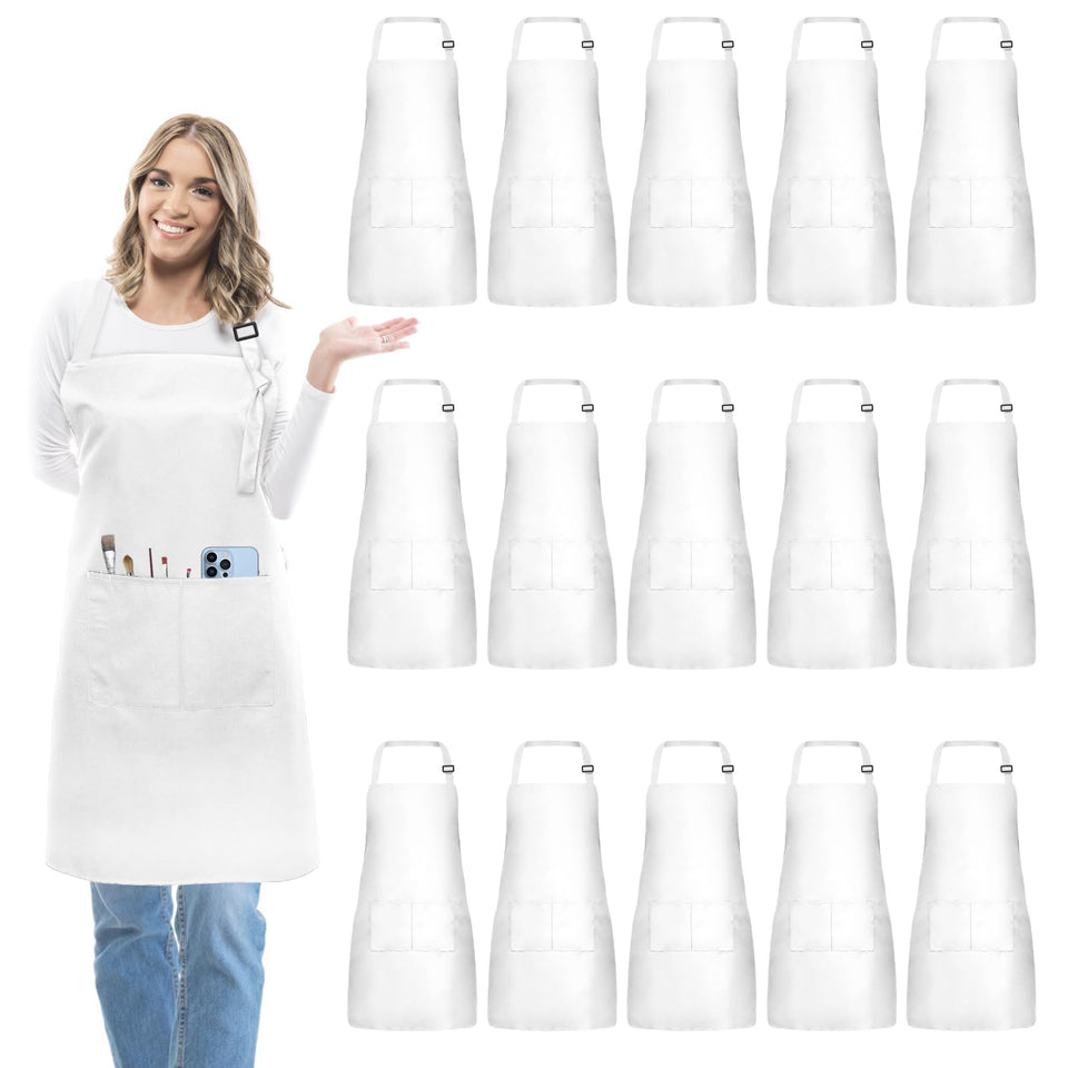IMERAGO 15-pcs bulk apron with pockets for cooking and crafts.