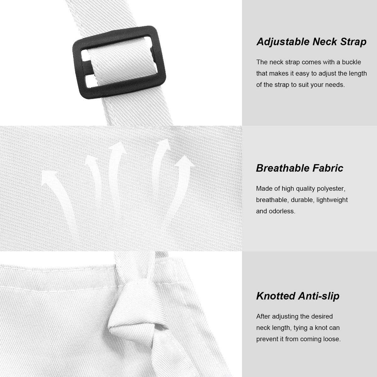 Adjustable buckle on IMERAGO apron provides customizable length for a comfortable fit.