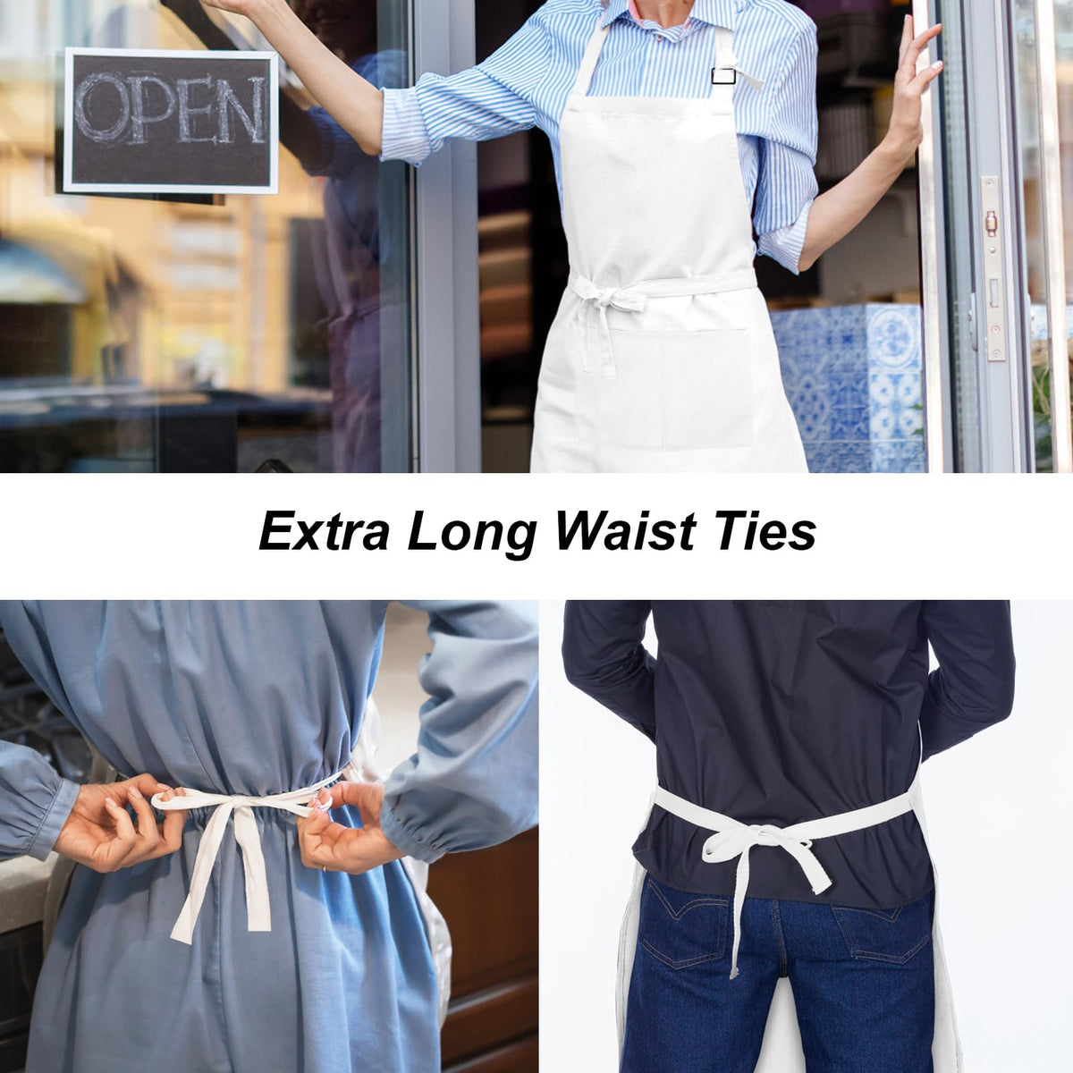 Water-drop resistant polyester resists stains during painting and cooking sessions.