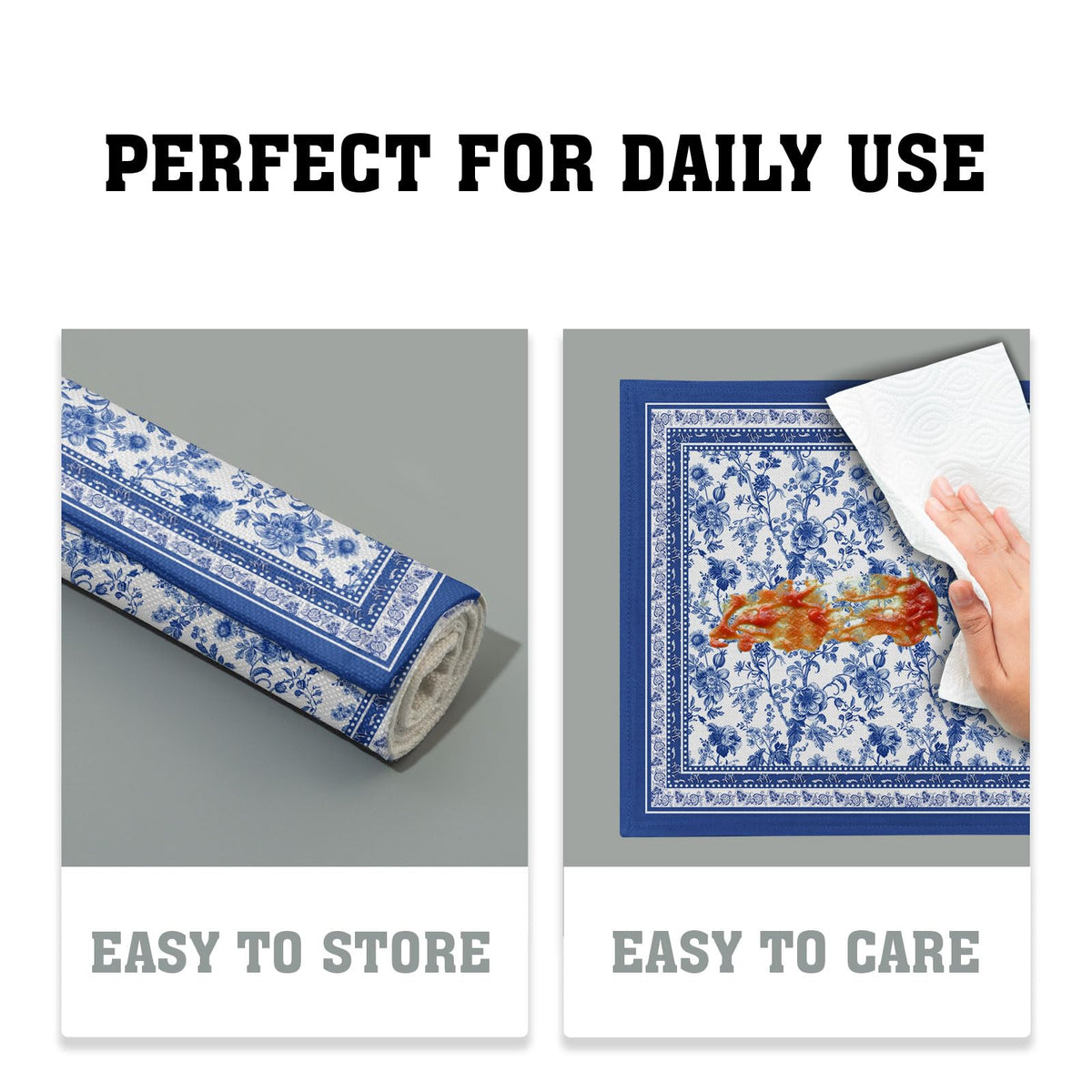 Imiss linen placemats in blue floral branch design elevate home styling