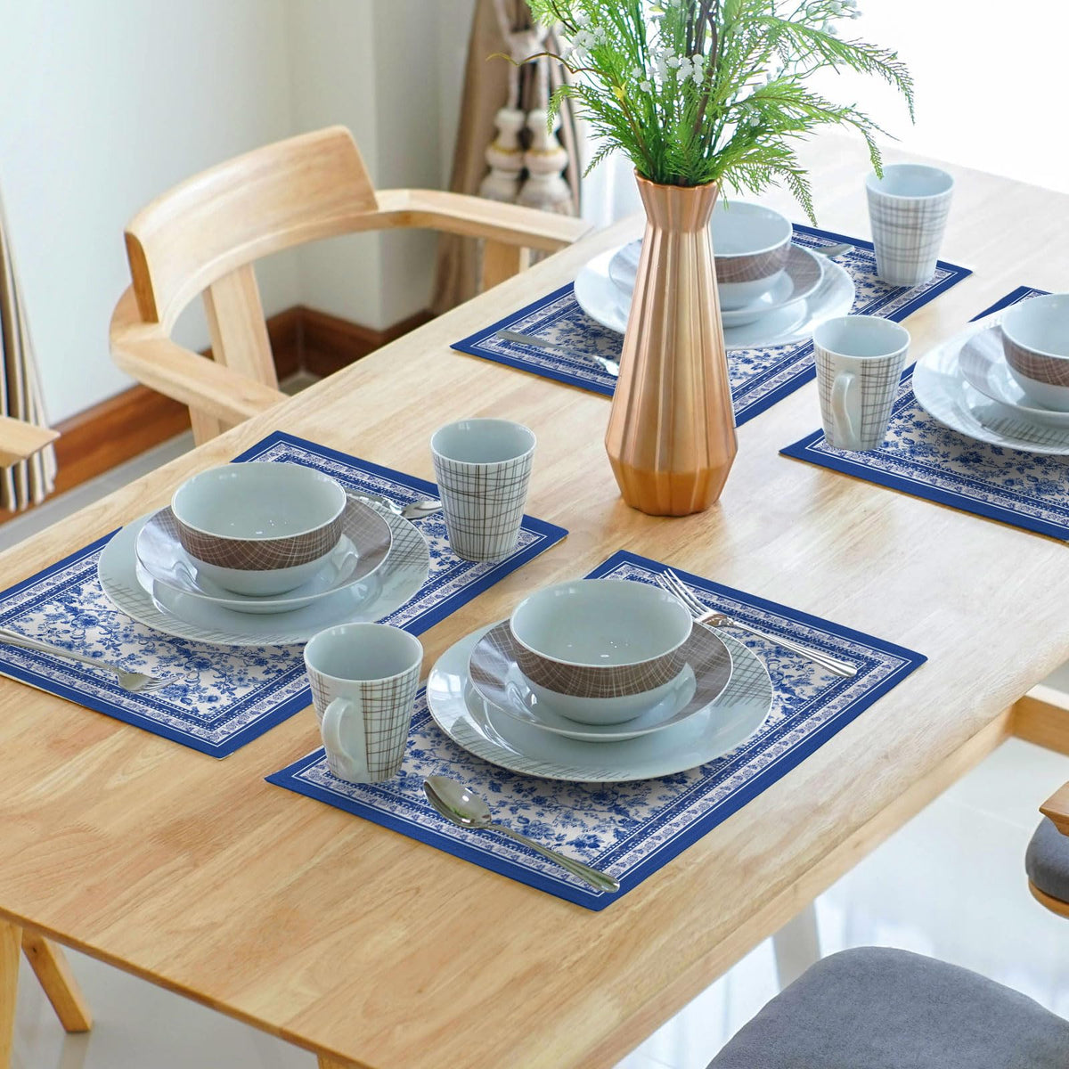 Imiss blue floral branches placemats are easy-care and machine washable