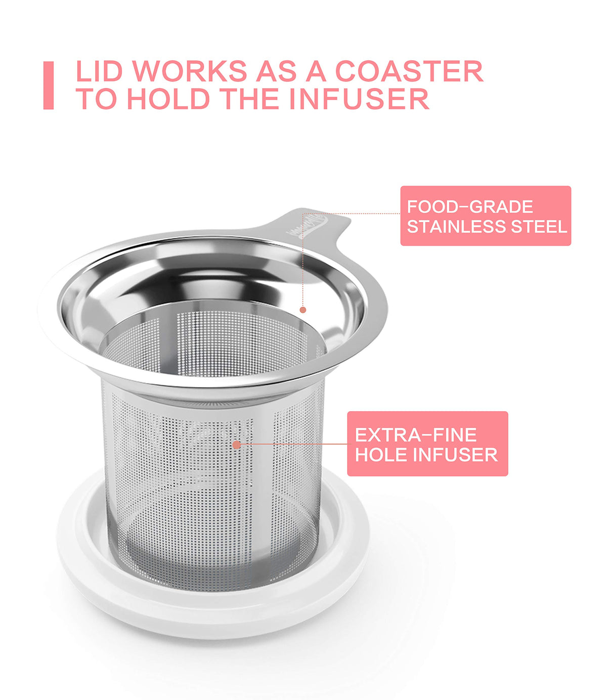 Immaculife stainless steel infuser provides fine filtration for leaves
