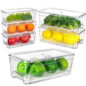 Imncya 6-pack stackable fridge drawers showing clear bins with lids for organized produce.