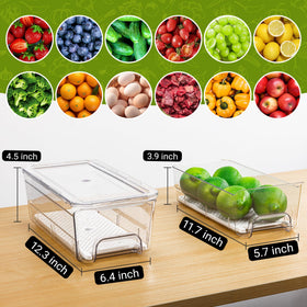 Imncya fridge organizer with clear bins and lids for quick content visibility.