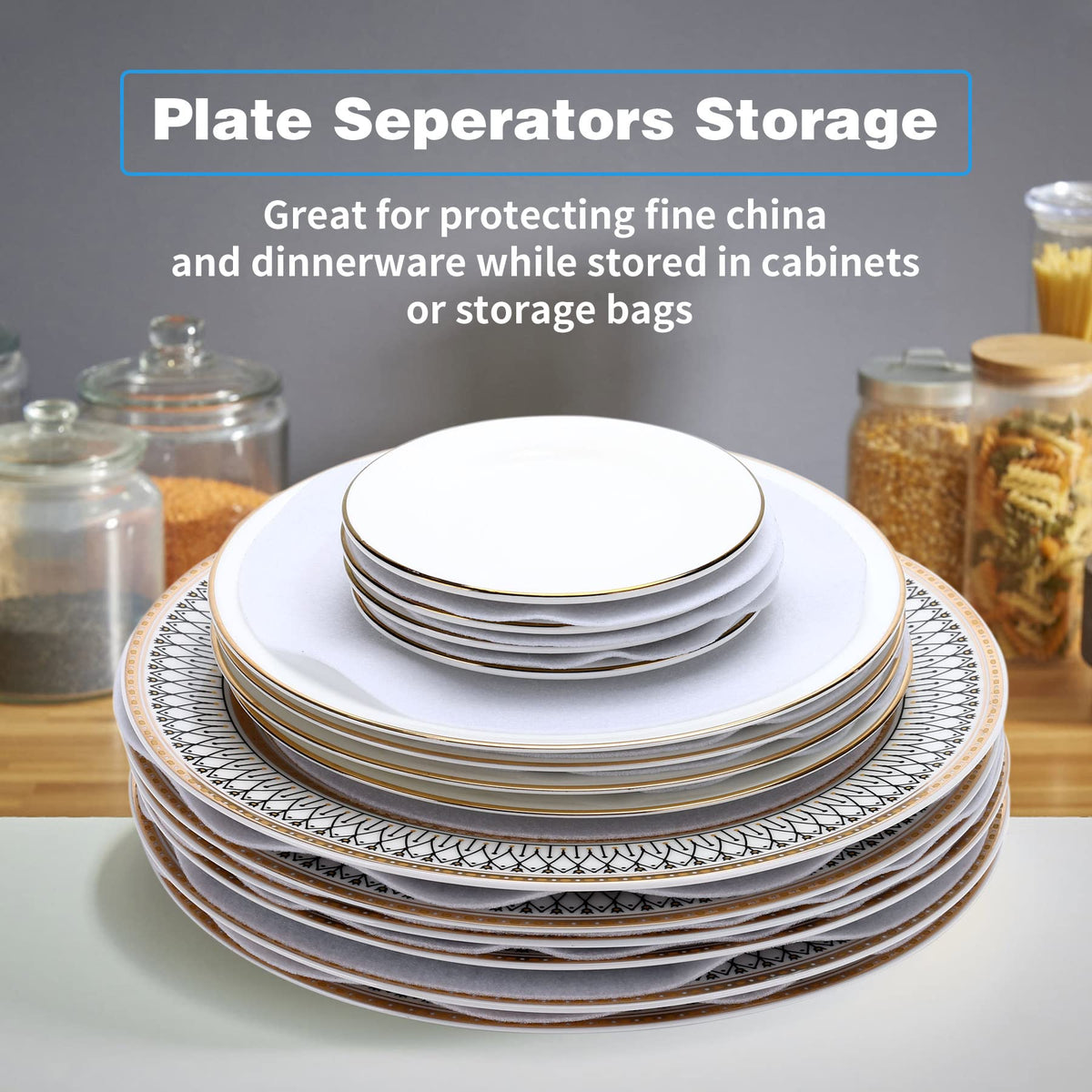 Imncya separators for medium dessert plates prevent scratches during stacking.