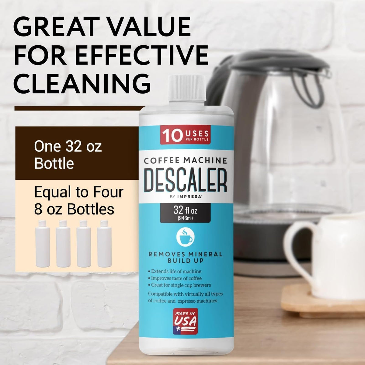 IMPRESA bottle cap measure marker highlights dose for each cleaning