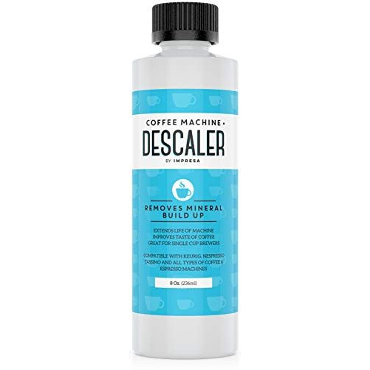 IMPRESA coffee descaler bottle pour shows easy dilution for effective descaling.