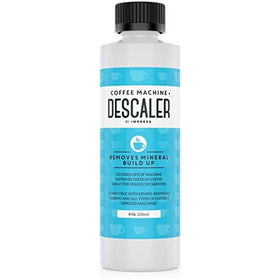 IMPRESA coffee descaler bottle pour shows easy dilution for effective descaling.