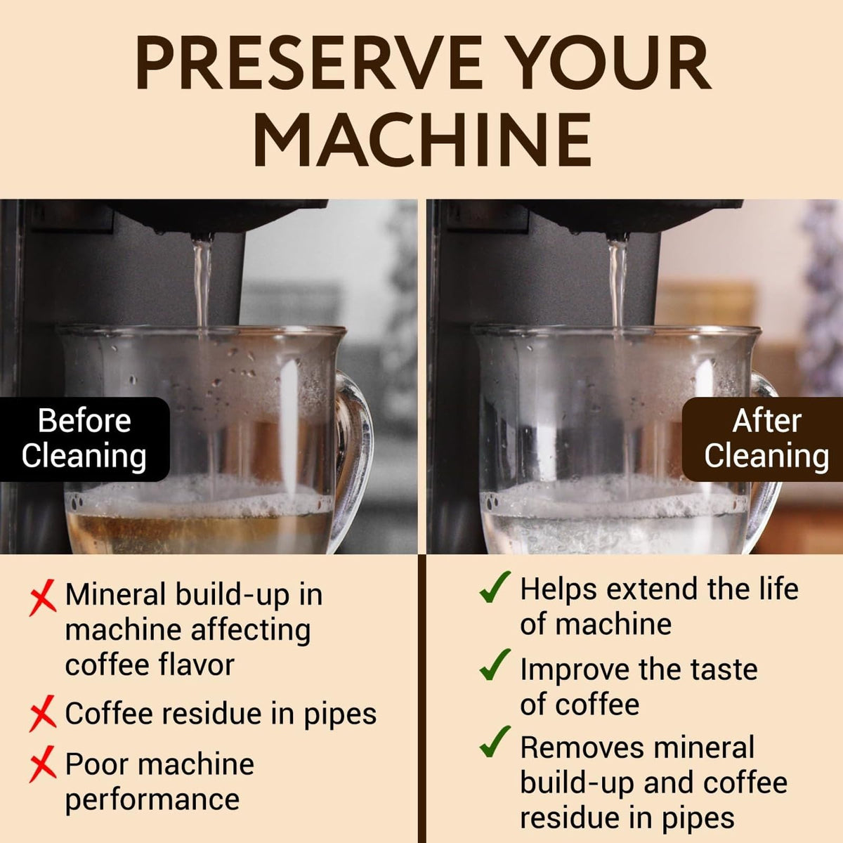 IMPRESA kitchen scene showing descaler bottle beside coffee maker