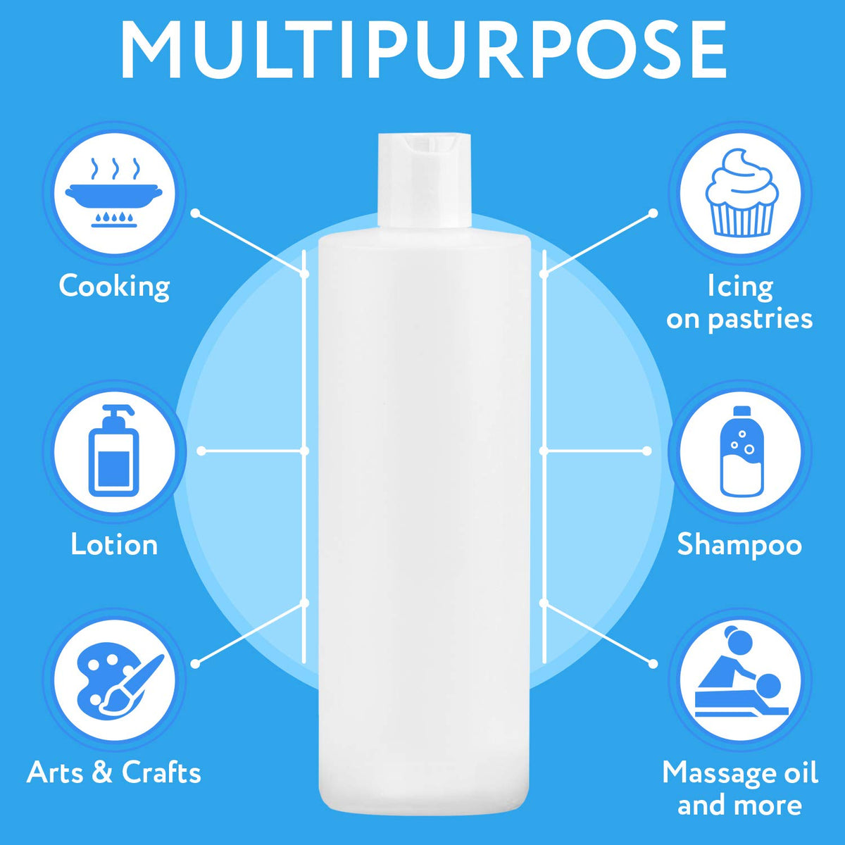 IMPRESA round bottle with press-cap for easy squeezing and control.