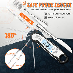 ImSaferell Stainless steel probe ensures safe contact with beef, turkey, fish, and more.