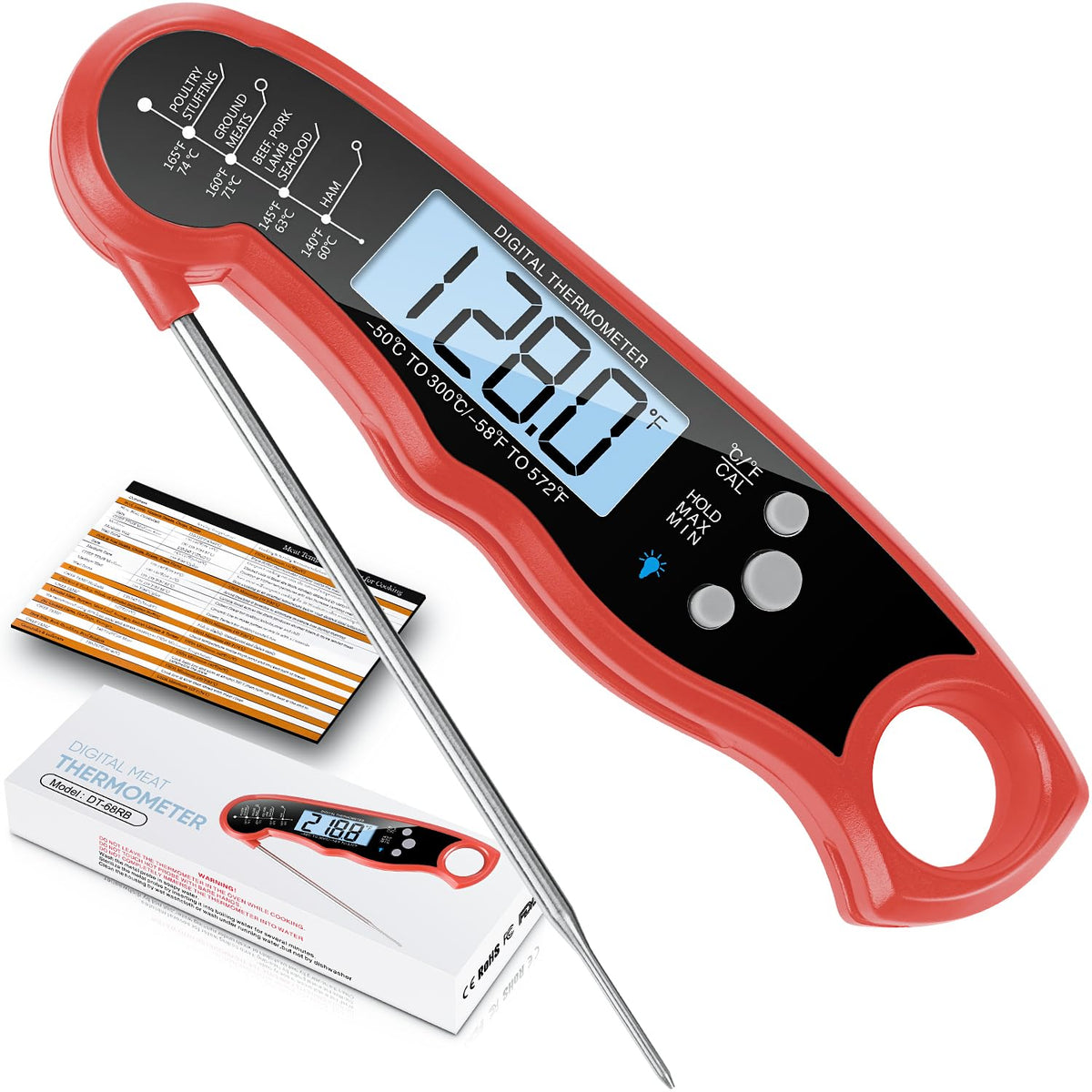 ImSaferell instant read thermometer front view with precise meat temperature readings.