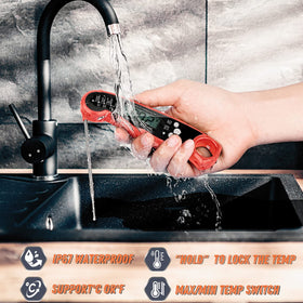 ImSaferell IP67 waterproof thermometer designed for outdoor grilling and cleanup.