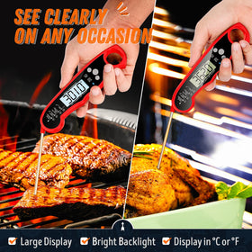 ImSaferell thermometer with magnet storage for quick fridge or grill access.