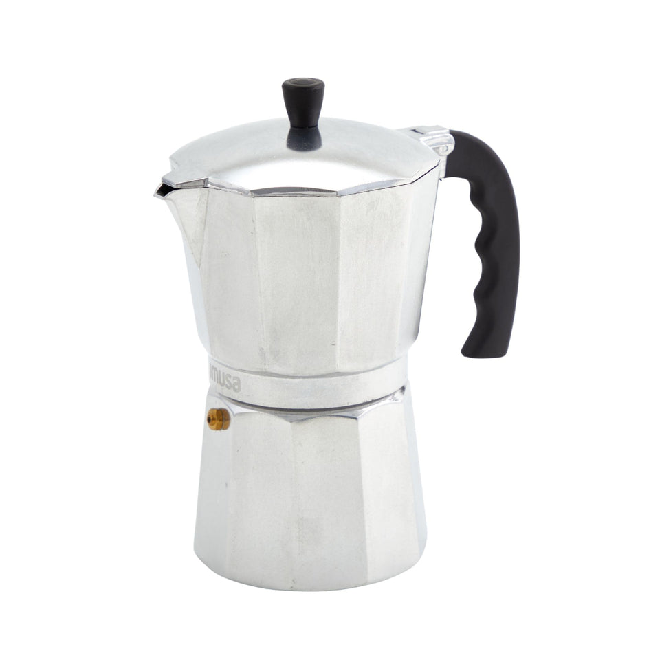 Imusa 12-Cup Stovetop Coffeemaker with full view, ideal for rich espresso at home