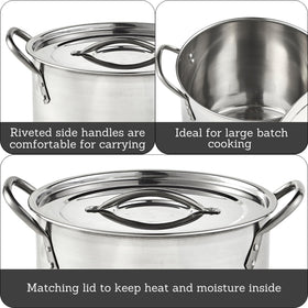 Imusa stock pot riveted handles provide a secure grip for transferring large batches