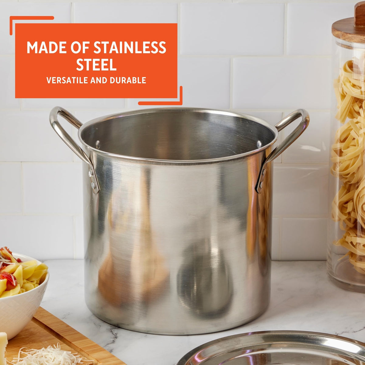 Imusa 12 Qt stock pot stainless interior offers durable cooking and easy cleanup