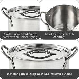 IMUSA stock pot with riveted side handles for secure transport when full.