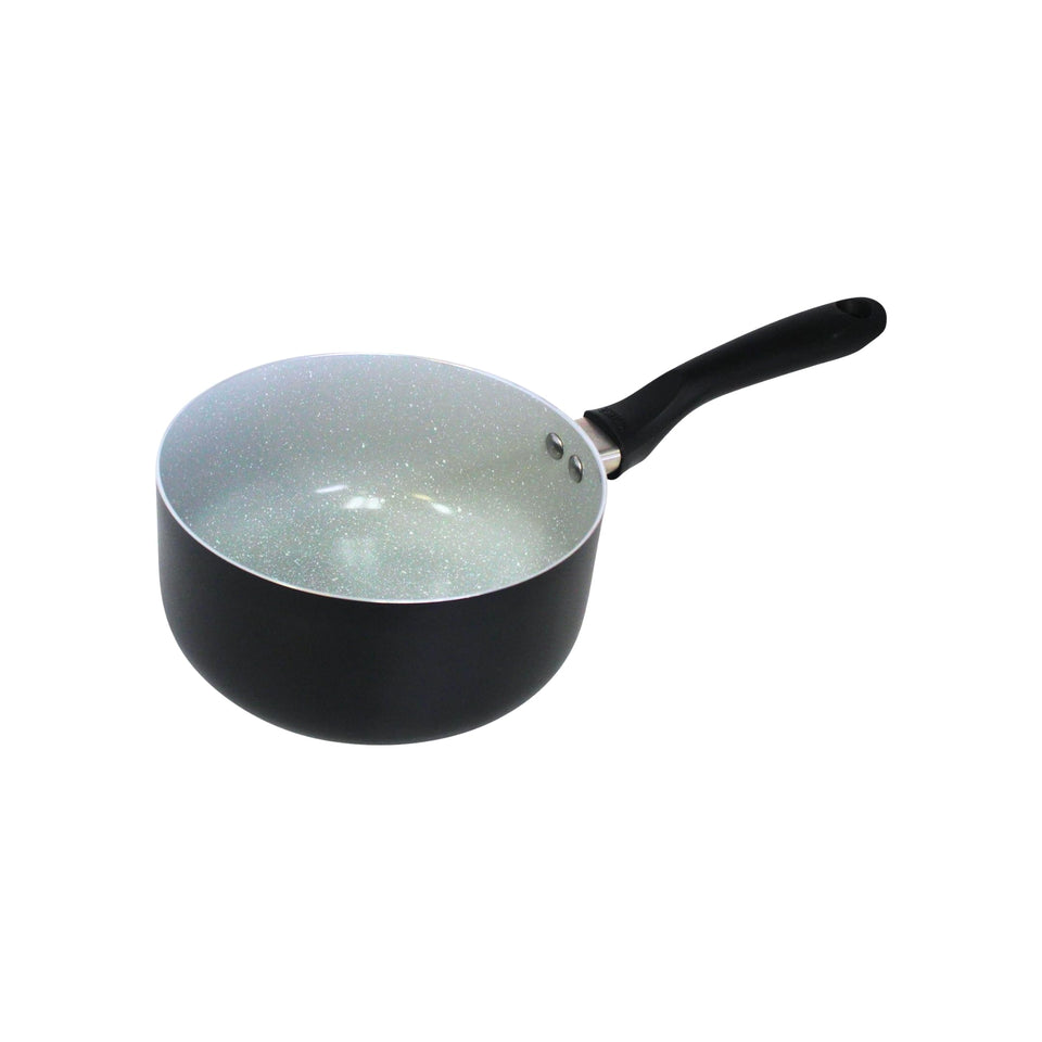 Imusa 2.0 qt saucepan front view highlights compact design for small-batch cooking.