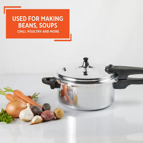 Helper handle adds stability when lifting and moving the cooker.