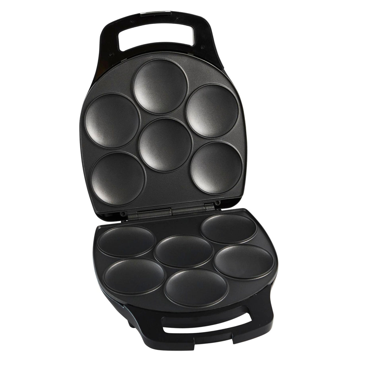 Imusa 6-slot electric arepa maker in matte black for quick family meals
