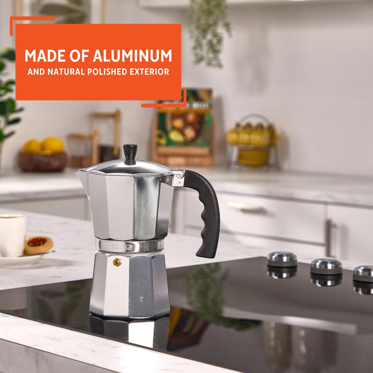 IMUSA spout angle view emphasizes easy serving and drip-free pour