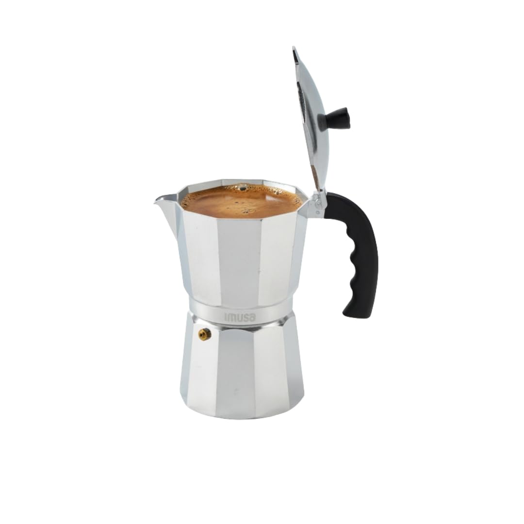 IMUSA 9-cup coffeemaker top view showcases classic stove-top espresso design