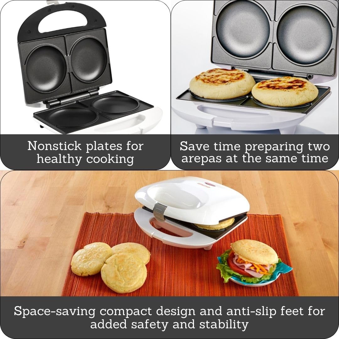 IMUSA Arepa Maker nonstick coating for easy release and quick cleanup.