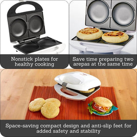IMUSA Arepa Maker nonstick coating for easy release and quick cleanup.