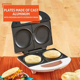 IMUSA Arepa Maker white exterior adds modern style to any kitchen.