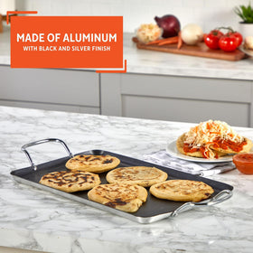 Imusa bakelite handle stays cool for safe flipping and handling