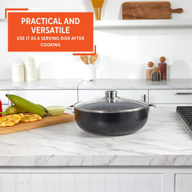 IMUSA Bistro Ceramic Caldero on the stovetop ready for rice and stews