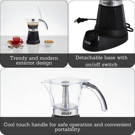 Imusa brown-tinted carafe adds elegance while preserving heat.