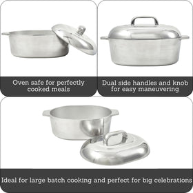 Imusa Cajun Oval Roaster lid retains moisture for flavorful cooking.