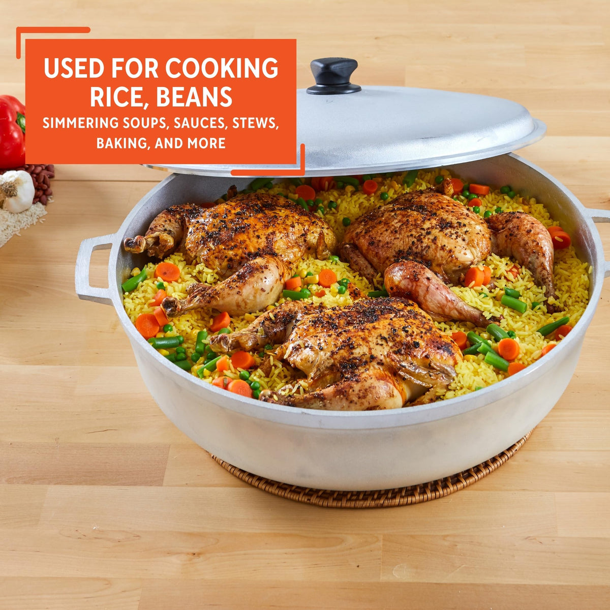 Imusa caldero ready for soups and stews, versatile for weeknight meals.
