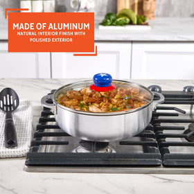 Imusa Caldero lid features steam vent for controlled moisture.