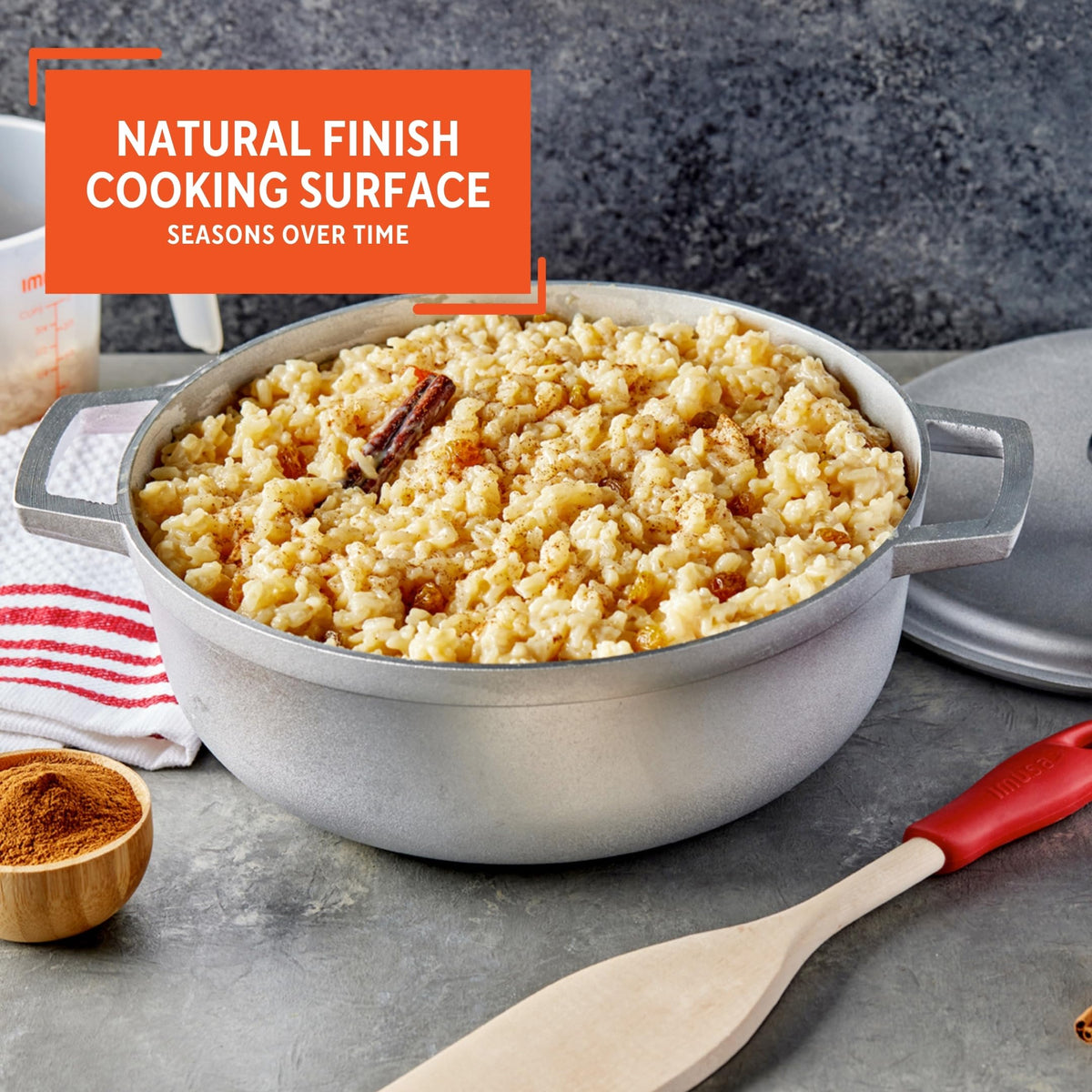 IMUSA Caldero oven-safe without lid for finishing dishes in the oven.
